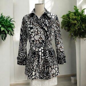 Appraisal Abstract Animal Print Trench‎ Coat Belted Lightweight S Evening Office
